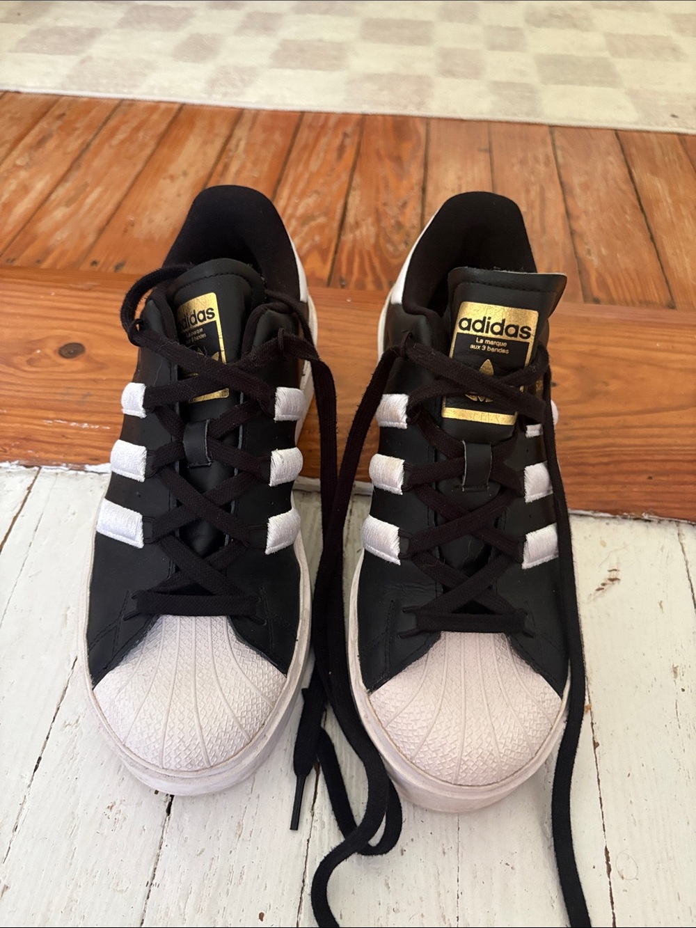 adidas superstar platform Black White and Gold Shell-Toe Sneakers